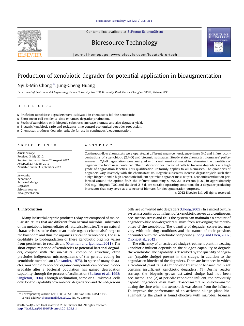 عکس صفحه اول مقاله: Production of xenobiotic degrader for potential application in bioaugmentation Production of xenobiotic degrader for potential application in bioaugmentation