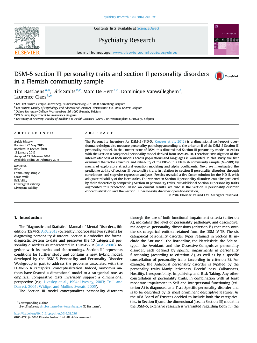 DSM-5 section III personality traits and section II personality disorders in a Flemish community sample