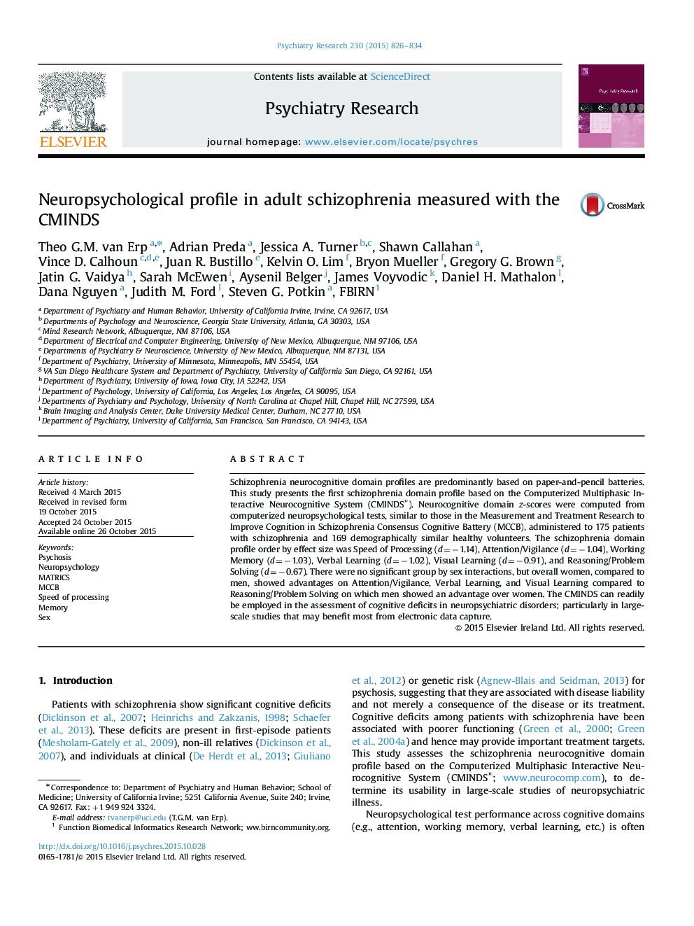 Neuropsychological profile in adult schizophrenia measured with the CMINDS