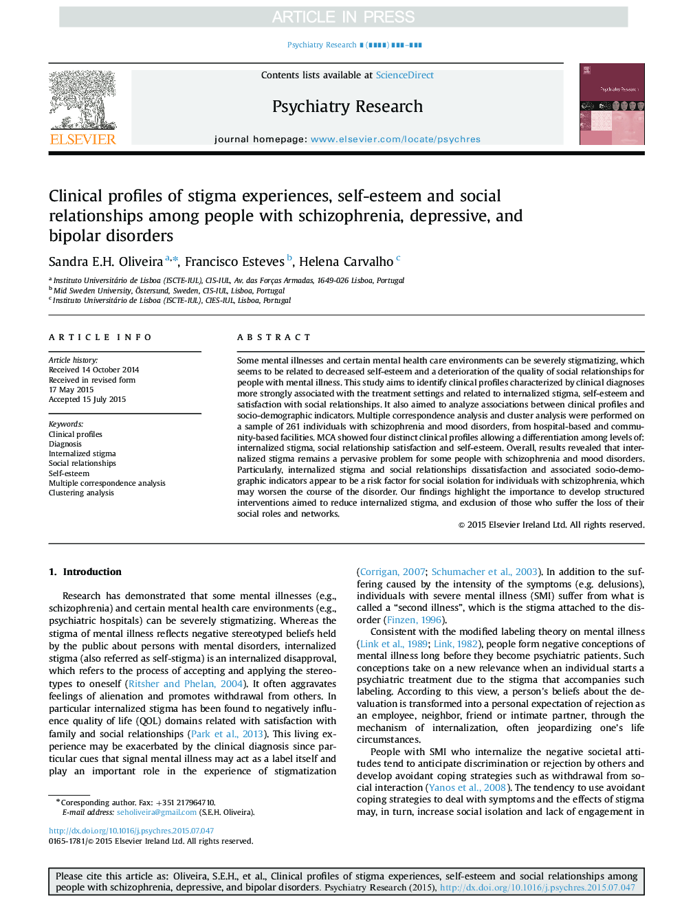 Clinical profiles of stigma experiences, self-esteem and social relationships among people with schizophrenia, depressive, and bipolar disorders
