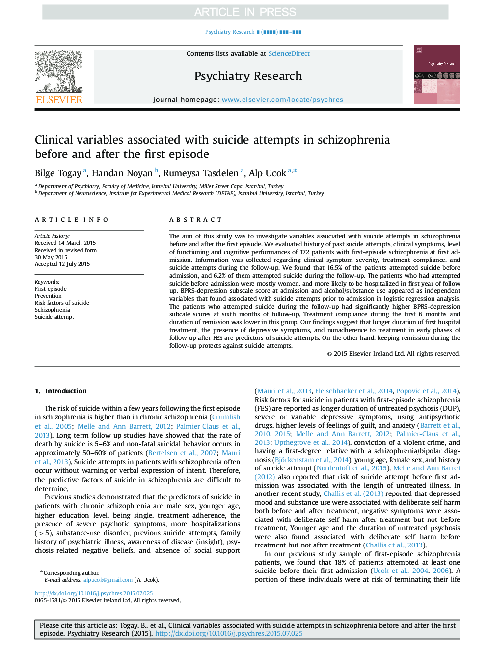 Clinical variables associated with suicide attempts in schizophrenia before and after the first episode