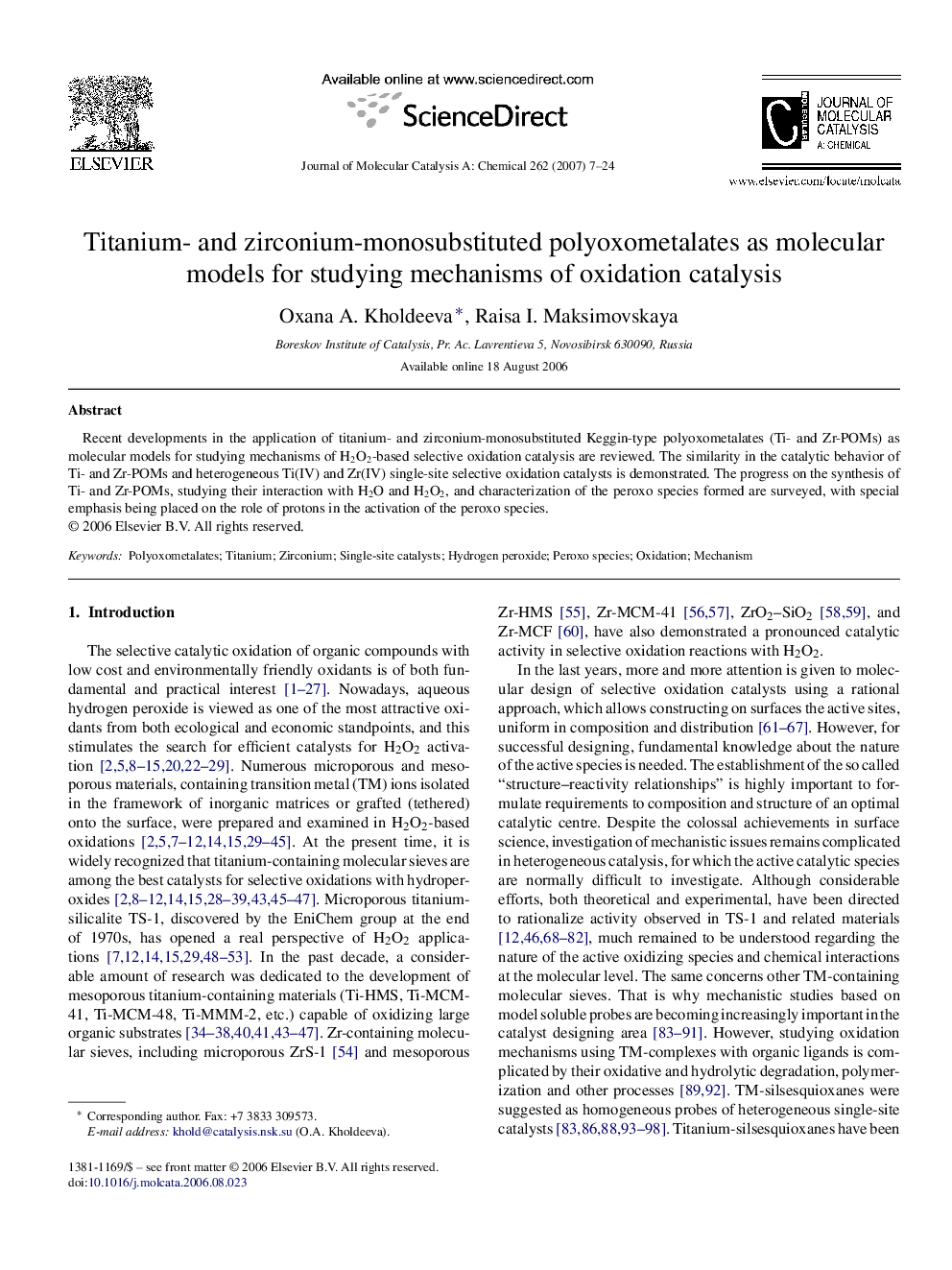 عکس صفحه اول مقاله: Titanium- and zirconium-monosubstituted polyoxometalates as molecular models for studying mechanisms of oxidation catalysis Titanium- and zirconium-monosubstituted polyoxometalates as molecular models for studying mechanisms of oxidation catalysis
