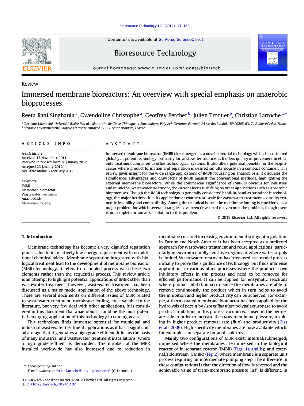 Immersed membrane bioreactors: An overview with special emphasis on anaerobic bioprocesses