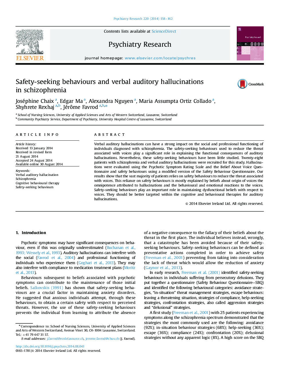 Safety-seeking behaviours and verbal auditory hallucinations in schizophrenia