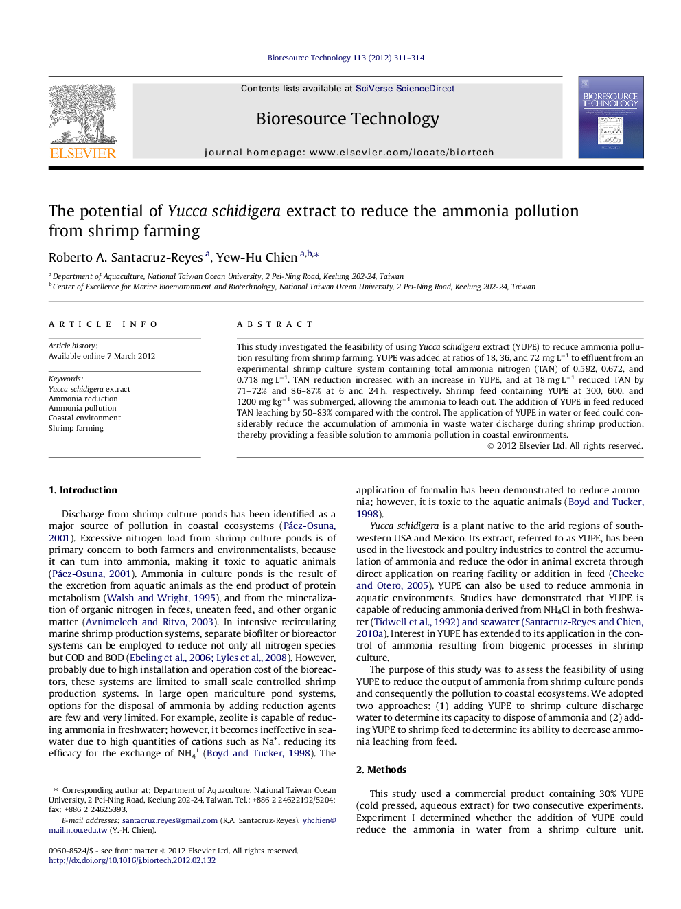 The potential of Yucca schidigera extract to reduce the ammonia pollution from shrimp farming