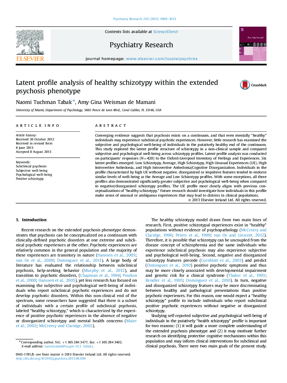 Latent profile analysis of healthy schizotypy within the extended psychosis phenotype