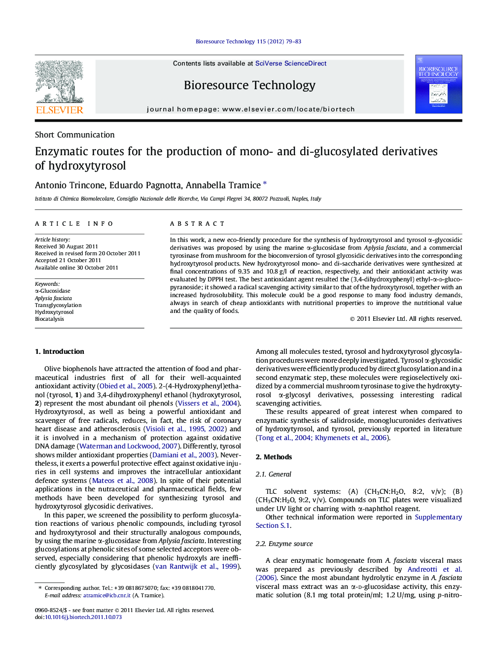 Enzymatic routes for the production of mono- and di-glucosylated derivatives of hydroxytyrosol