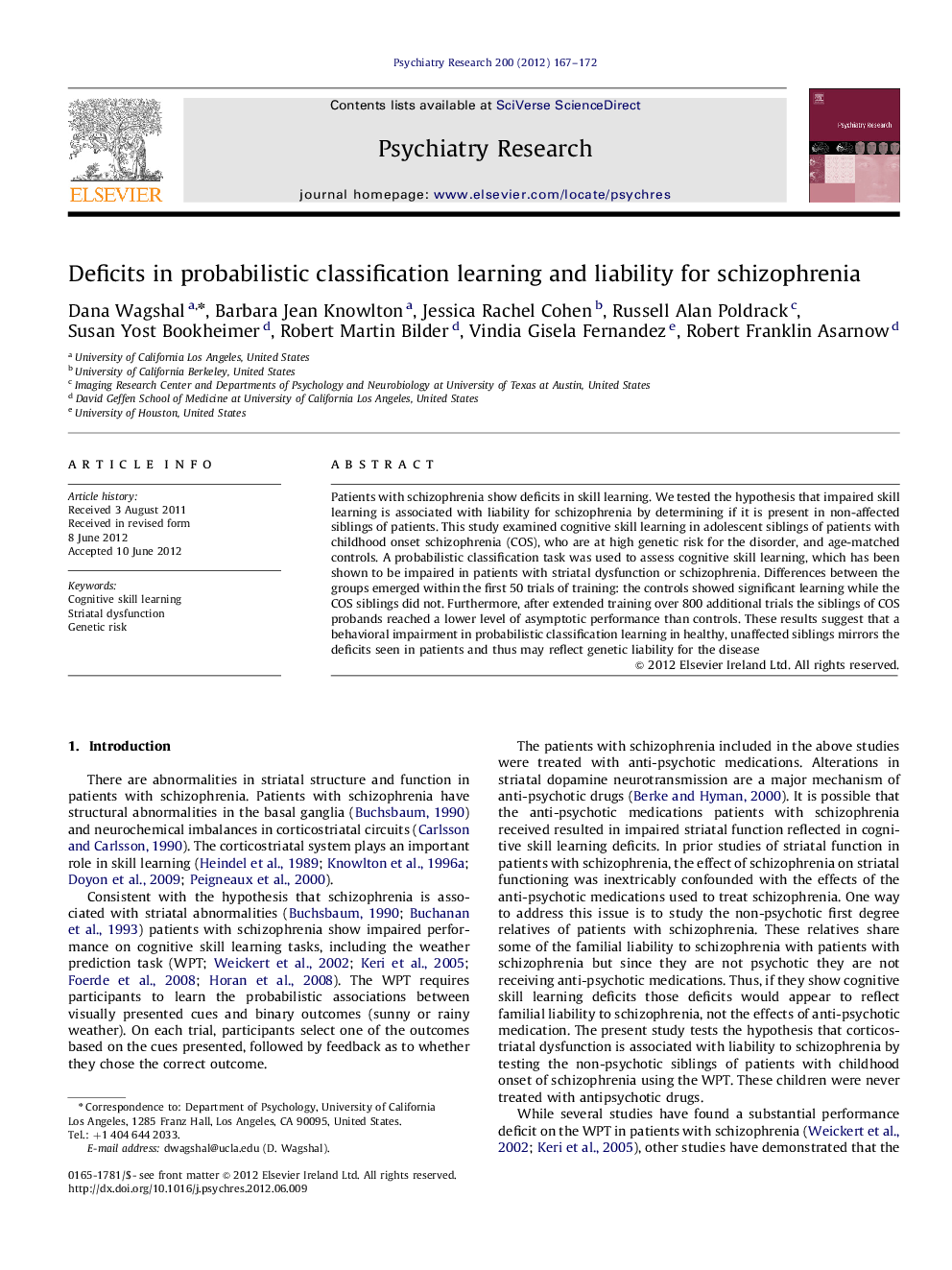 Deficits in probabilistic classification learning and liability for schizophrenia