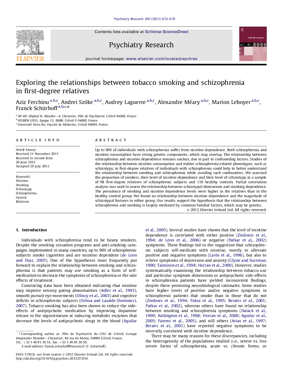 Exploring the relationships between tobacco smoking and schizophrenia in first-degree relatives