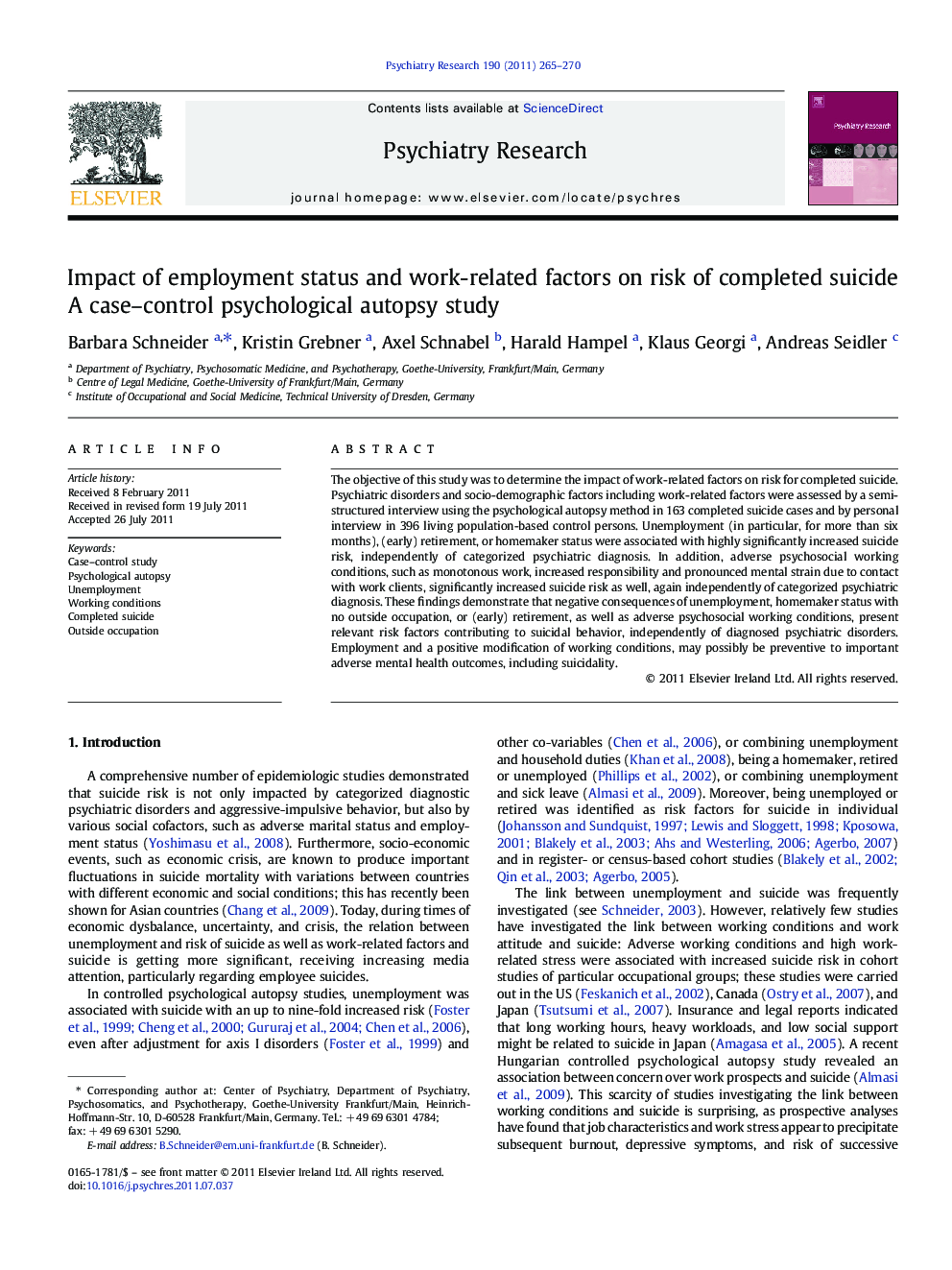 Impact of employment status and work-related factors on risk of completed suicide