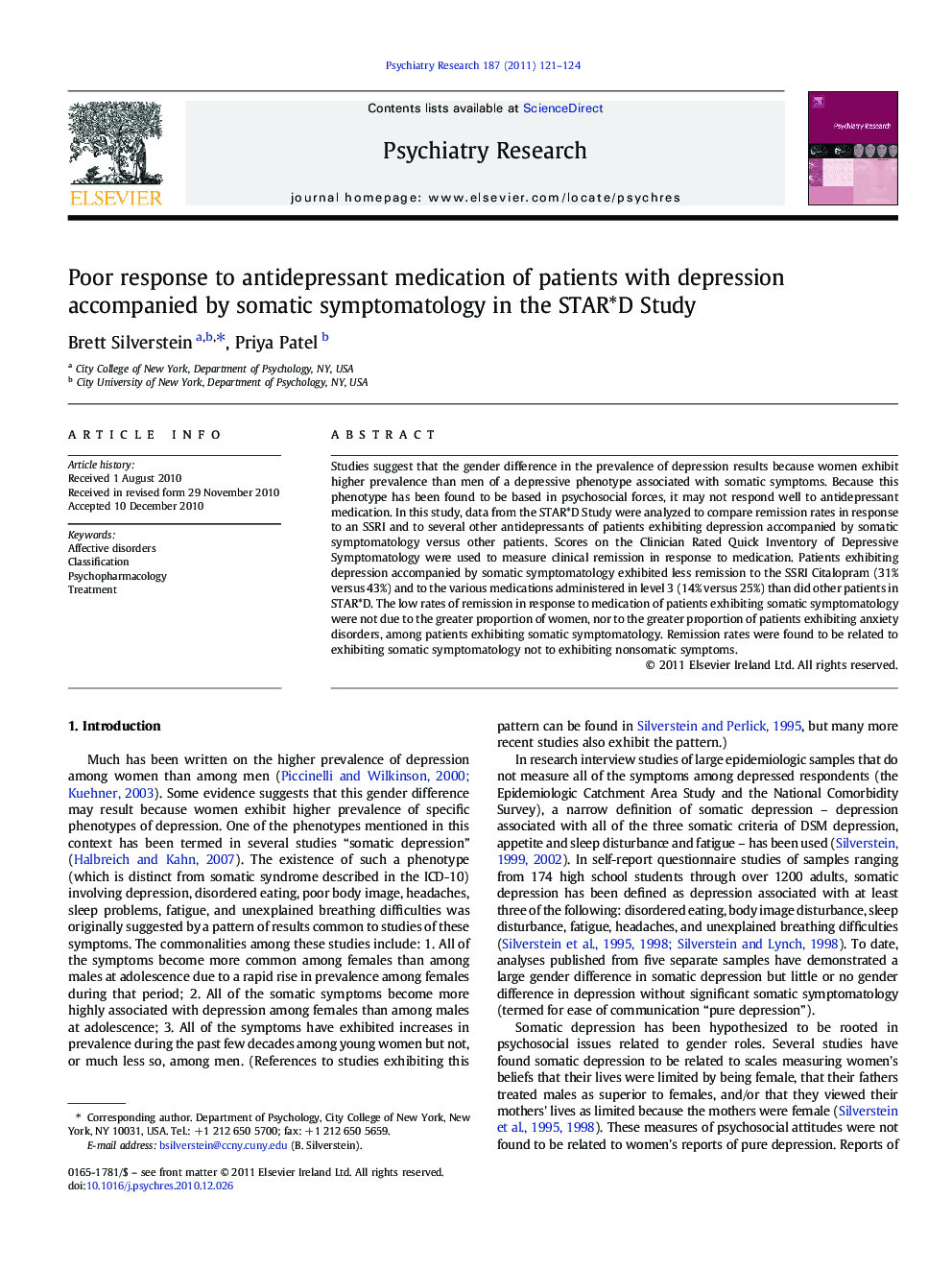 Poor response to antidepressant medication of patients with depression accompanied by somatic symptomatology in the STAR*D Study