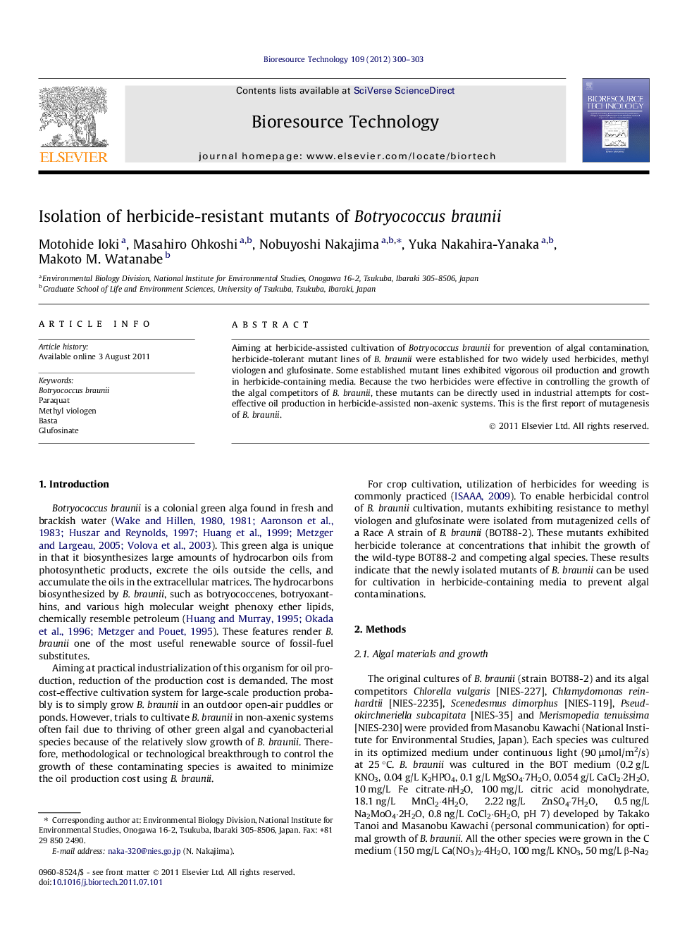 Isolation of herbicide-resistant mutants of Botryococcus braunii