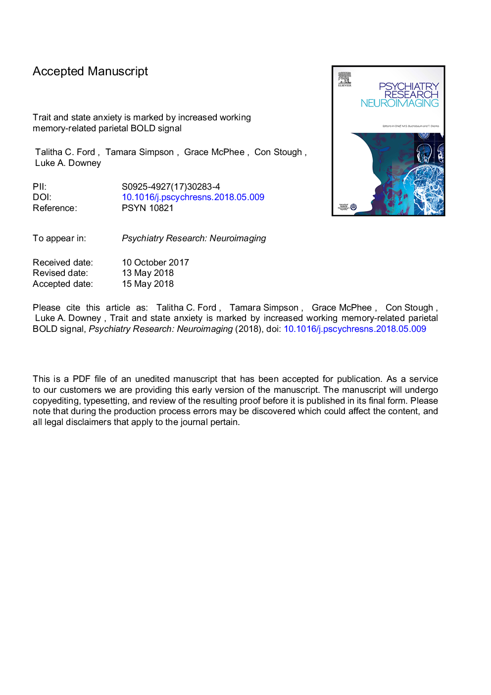 Trait and state anxiety is marked by increased working memory-related parietal BOLD signal