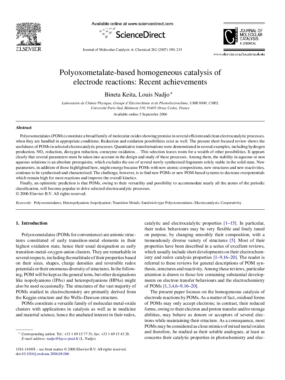 عکس صفحه اول مقاله: Polyoxometalate-based homogeneous catalysis of electrode reactions: Recent achievements Polyoxometalate-based homogeneous catalysis of electrode reactions: Recent achievements