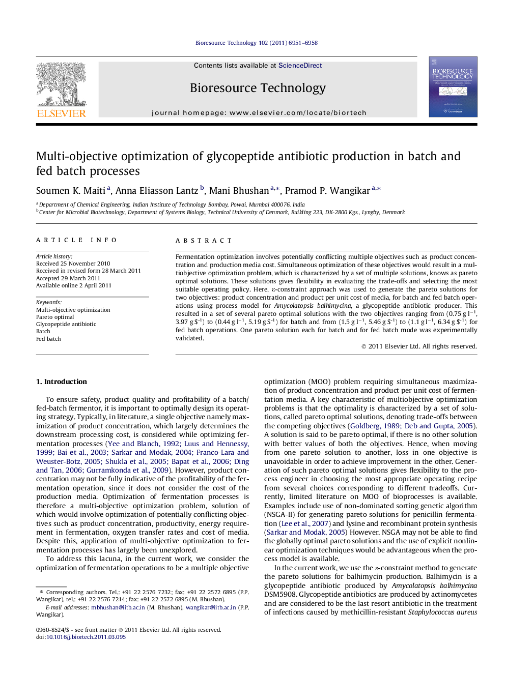 Multi-objective optimization of glycopeptide antibiotic production in batch and fed batch processes