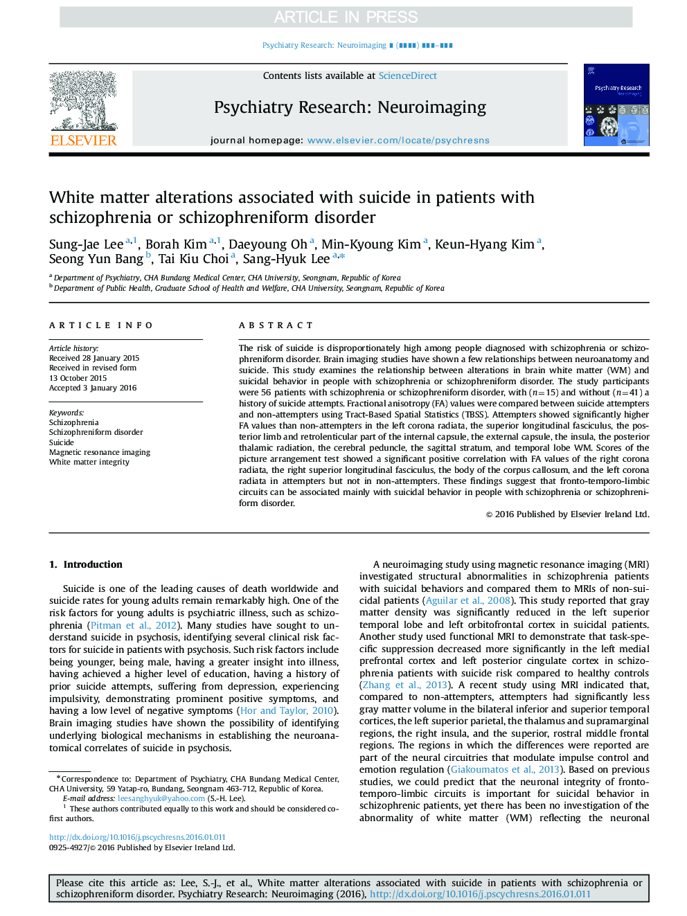 White matter alterations associated with suicide in patients with schizophrenia or schizophreniform disorder