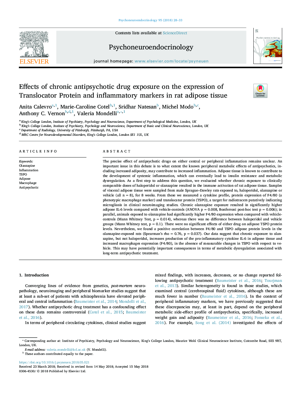 Effects of chronic antipsychotic drug exposure on the expression of Translocator Protein and inflammatory markers in rat adipose tissue