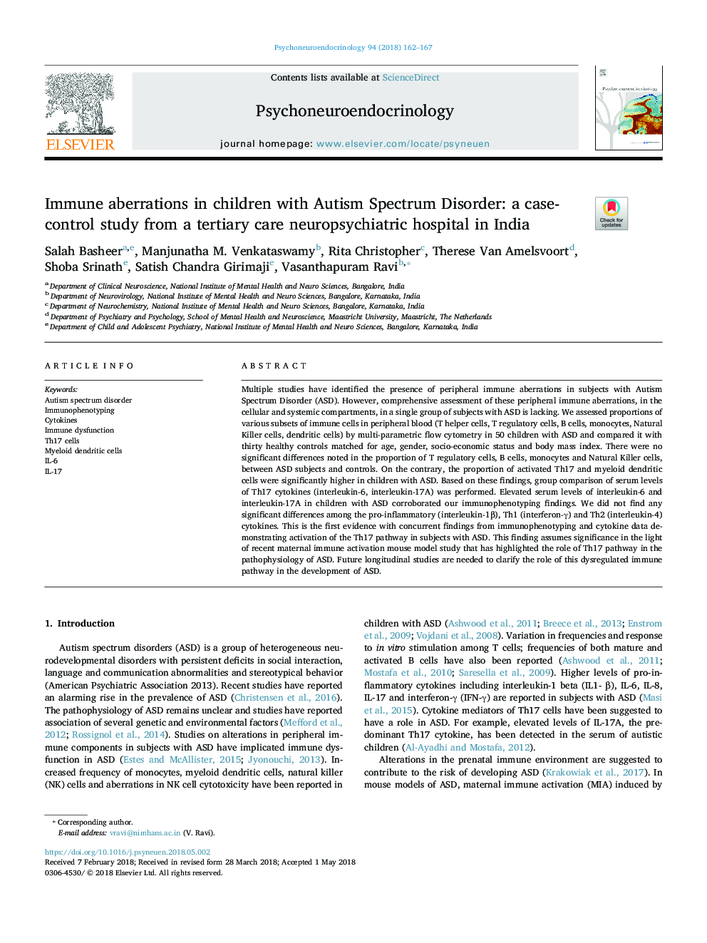 اختلالات ایمنی در کودکان مبتلا به اختلال اسپکتروم اوتیسم: یک مطالعه مورد شاهدی از بیمارستان عصب شناسی ترمیمی در هند 