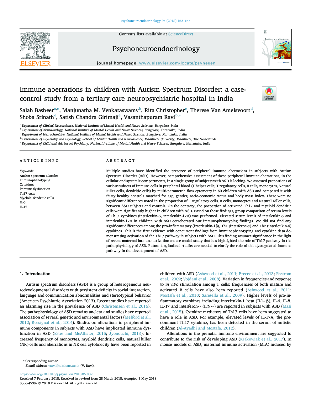 Immune aberrations in children with Autism Spectrum Disorder: a case-control study from a tertiary care neuropsychiatric hospital in India