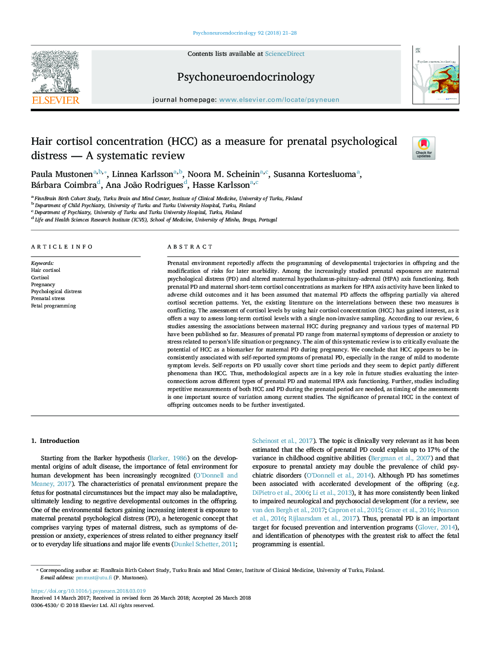 Hair cortisol concentration (HCC) as a measure for prenatal psychological distress - A systematic review