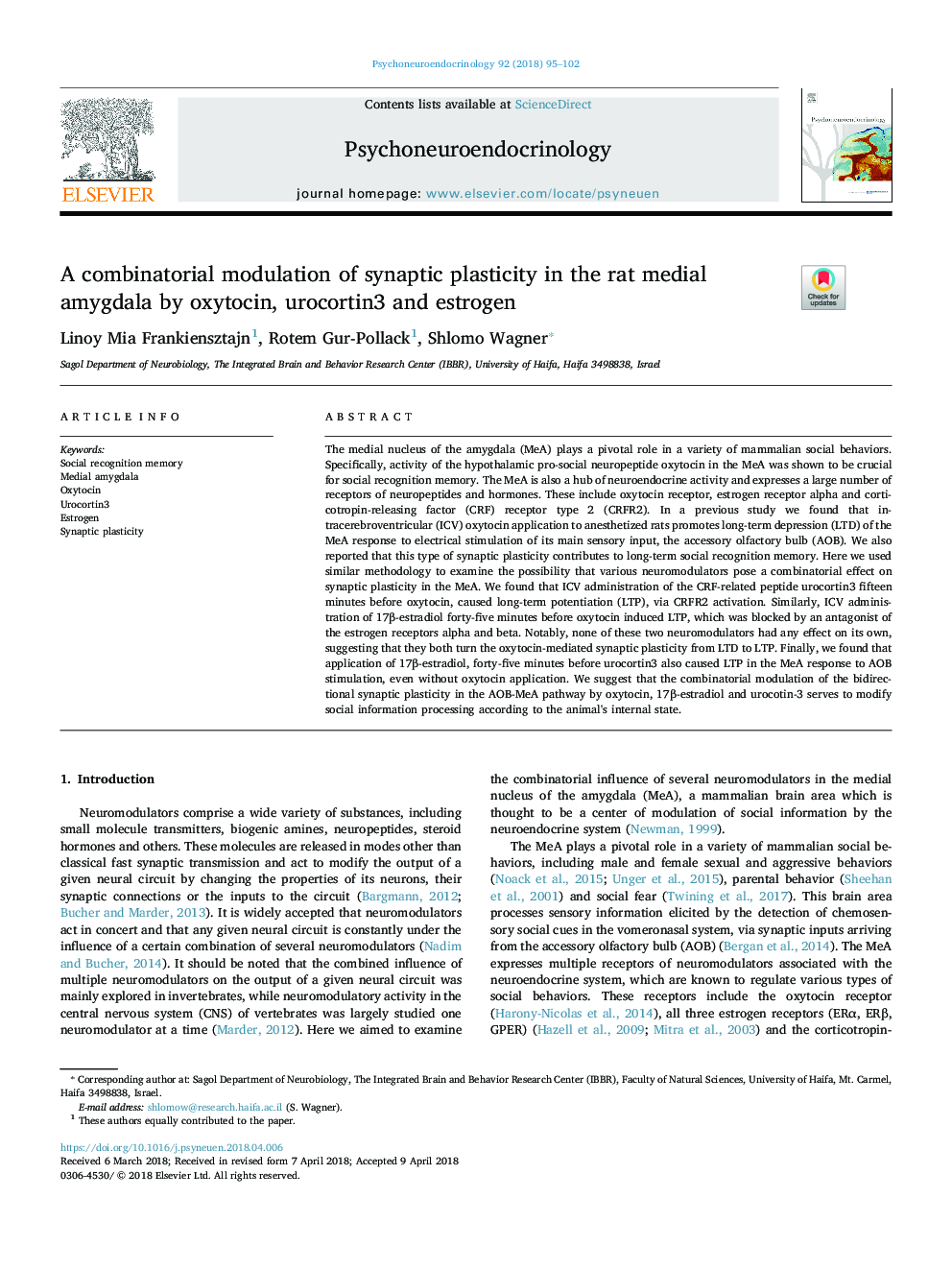 A combinatorial modulation of synaptic plasticity in the rat medial amygdala by oxytocin, urocortin3 and estrogen