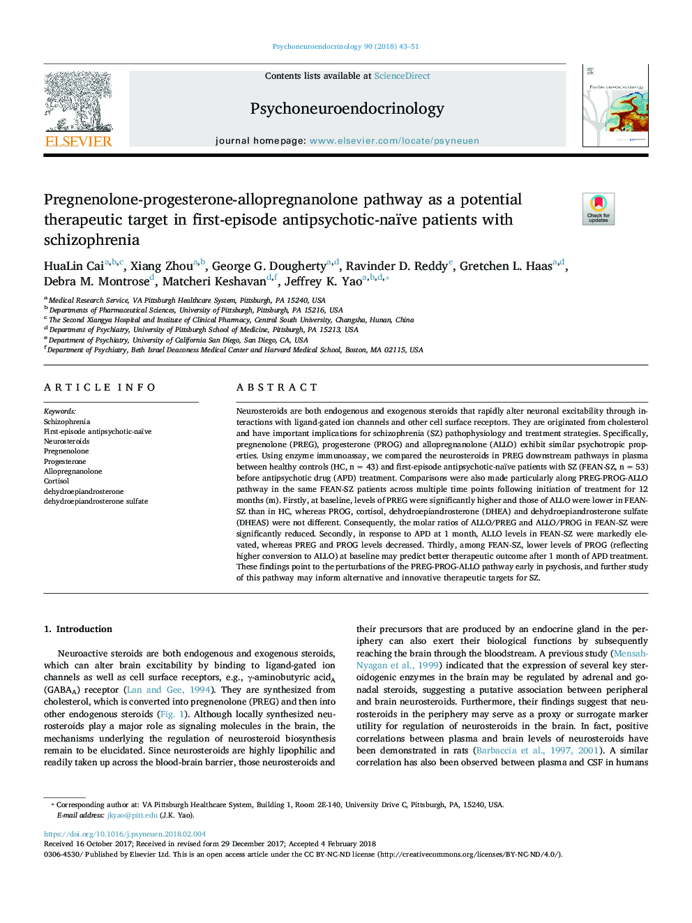 Pregnenolone-progesterone-allopregnanolone pathway as a potential therapeutic target in first-episode antipsychotic-naïve patients with schizophrenia