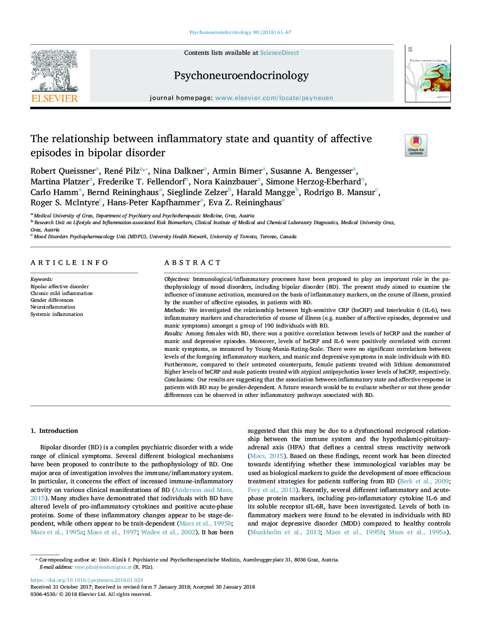 The relationship between inflammatory state and quantity of affective episodes in bipolar disorder