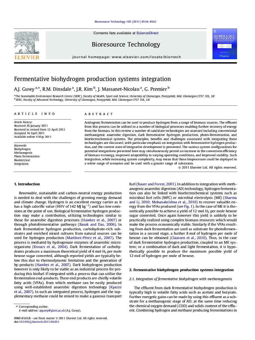 Fermentative biohydrogen production systems integration