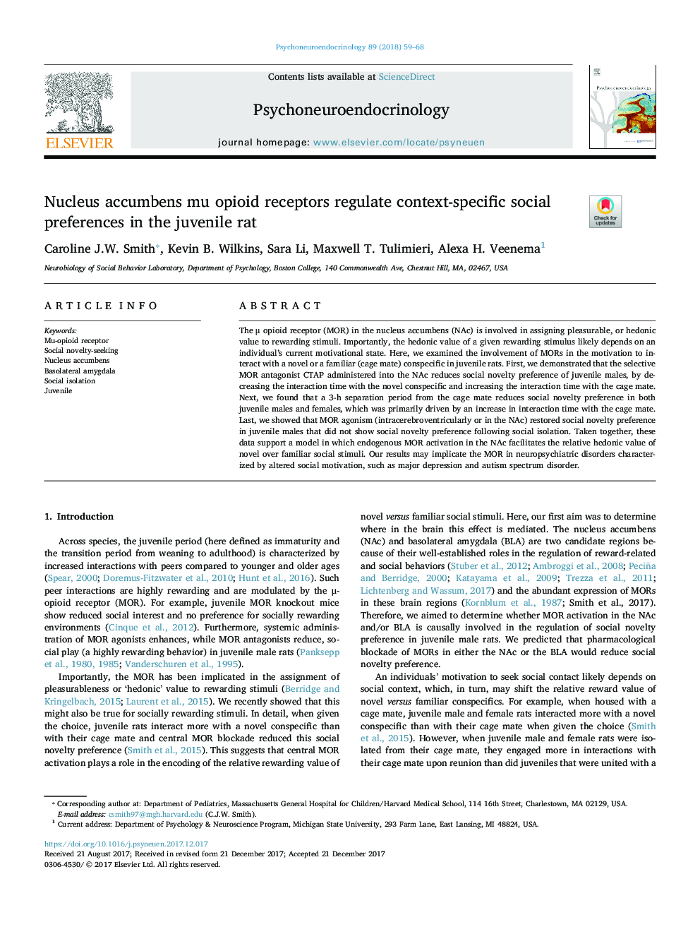 Nucleus accumbens mu opioid receptors regulate context-specific social preferences in the juvenile rat