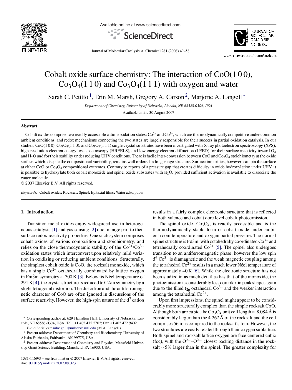 Cobalt oxide surface chemistry: The interaction of CoO(1 0 0), Co3O4(1 1 0) and Co3O4(1 1 1) with oxygen and water