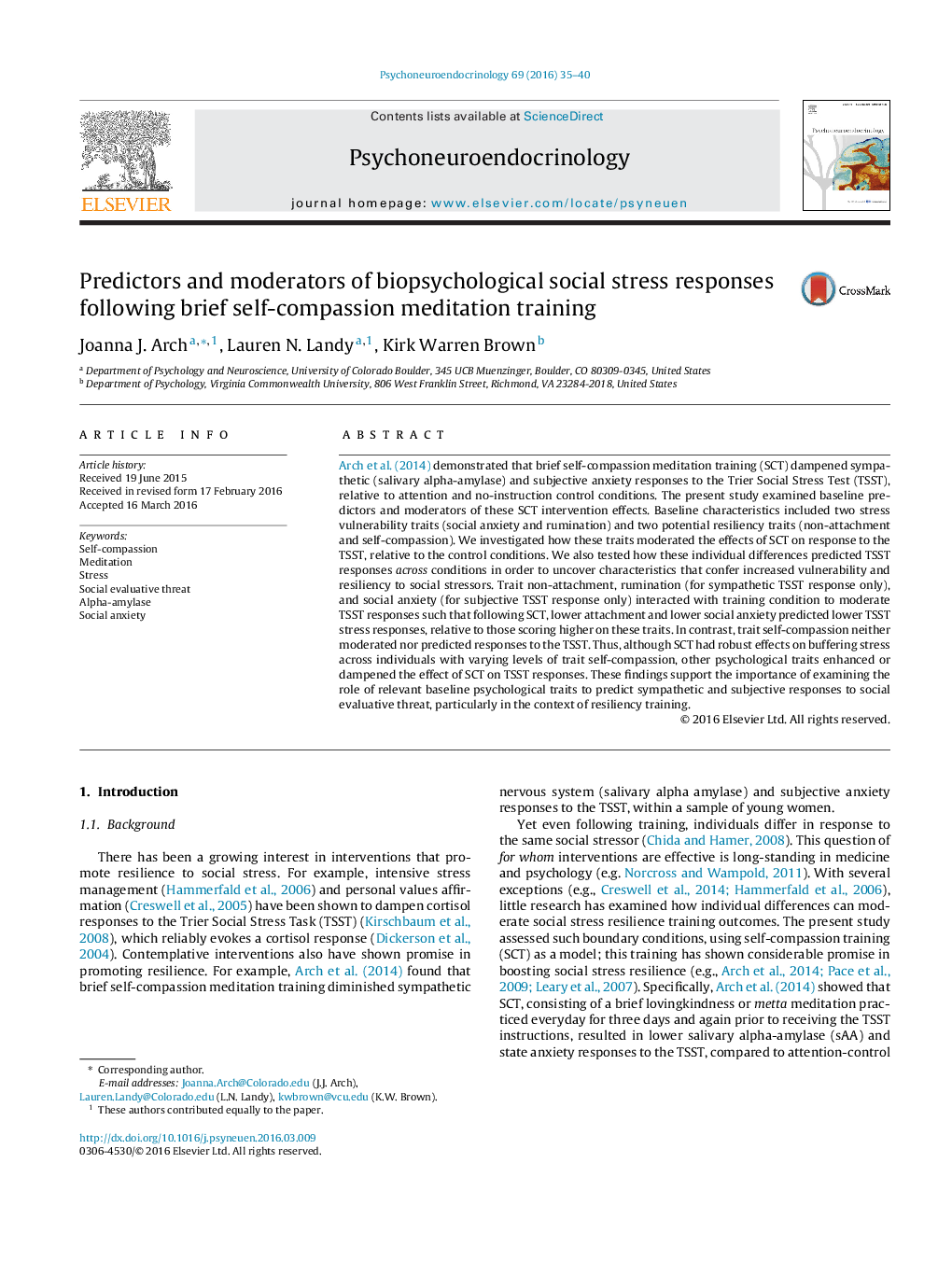 Predictors and moderators of biopsychological social stress responses following brief self-compassion meditation training