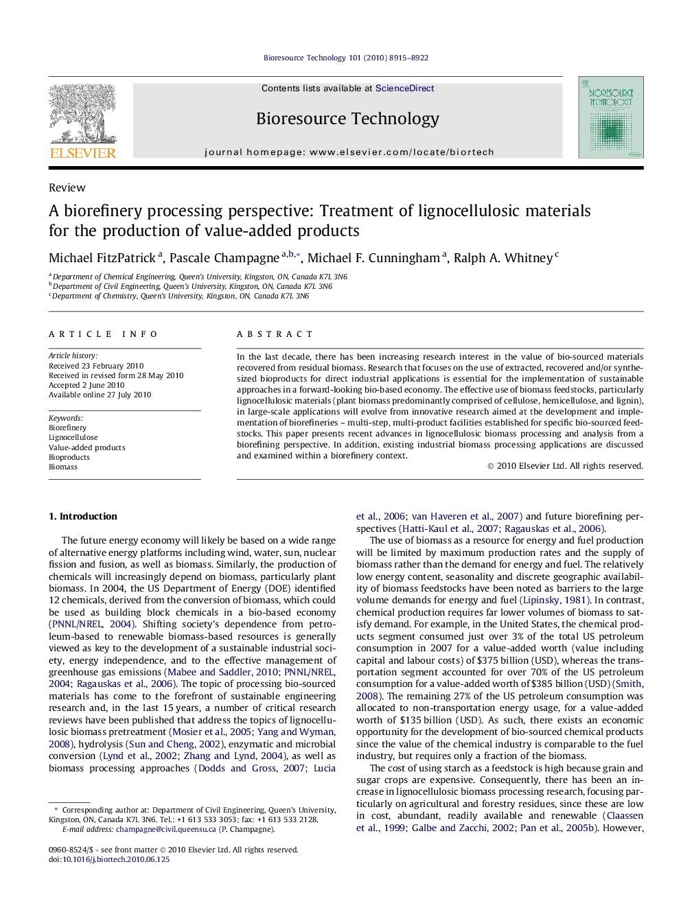 عکس صفحه اول مقاله: A biorefinery processing perspective: Treatment of lignocellulosic materials for the production of value-added products A biorefinery processing perspective: Treatment of lignocellulosic materials for the production of value-added products