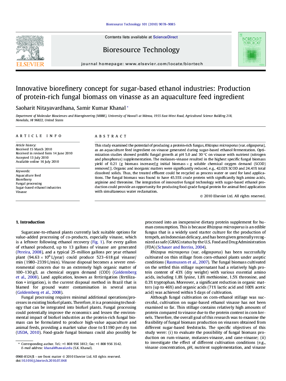 عکس صفحه اول مقاله: Innovative biorefinery concept for sugar-based ethanol industries: Production of protein-rich fungal biomass on vinasse as an aquaculture feed ingredient Innovative biorefinery concept for sugar-based ethanol industries: Production of protein-rich fungal biomass on vinasse as an aquaculture feed ingredient