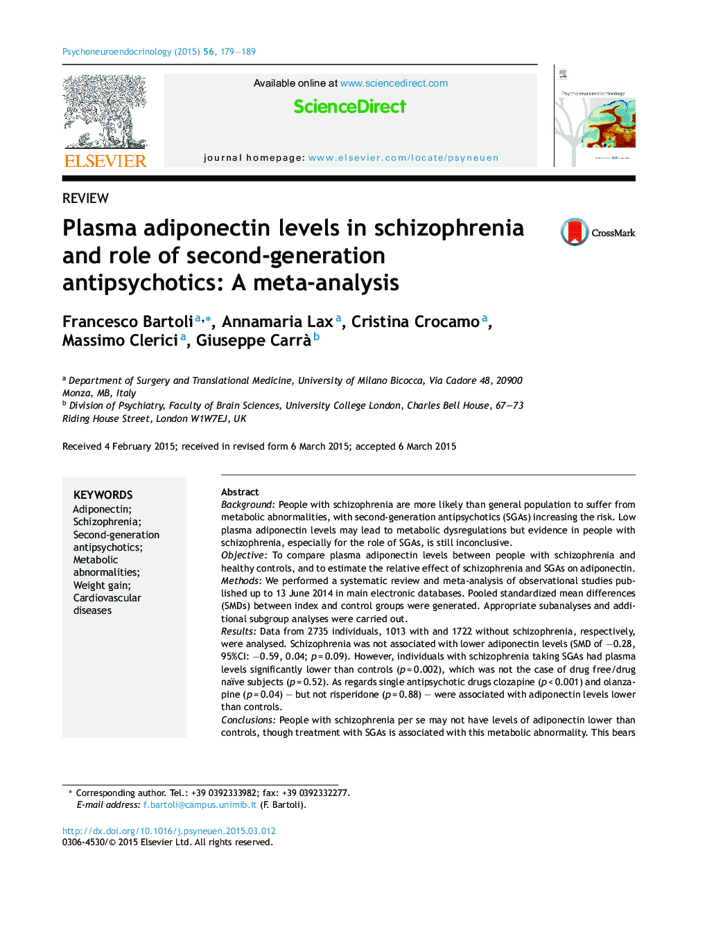 Plasma adiponectin levels in schizophrenia and role of second-generation antipsychotics: A meta-analysis