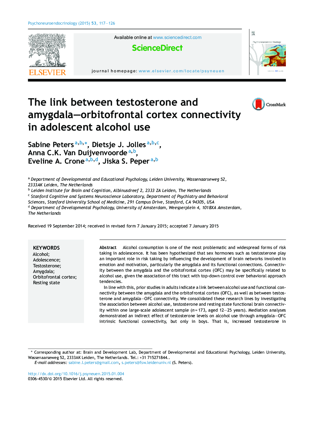 The link between testosterone and amygdala-orbitofrontal cortex connectivity in adolescent alcohol use