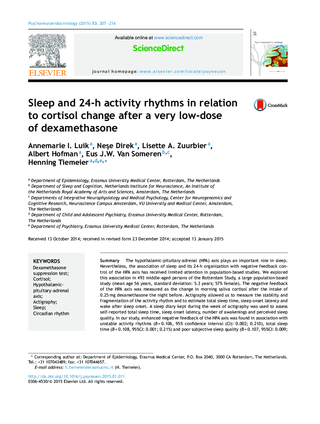 Sleep and 24-h activity rhythms in relation to cortisol change after a very low-dose of dexamethasone