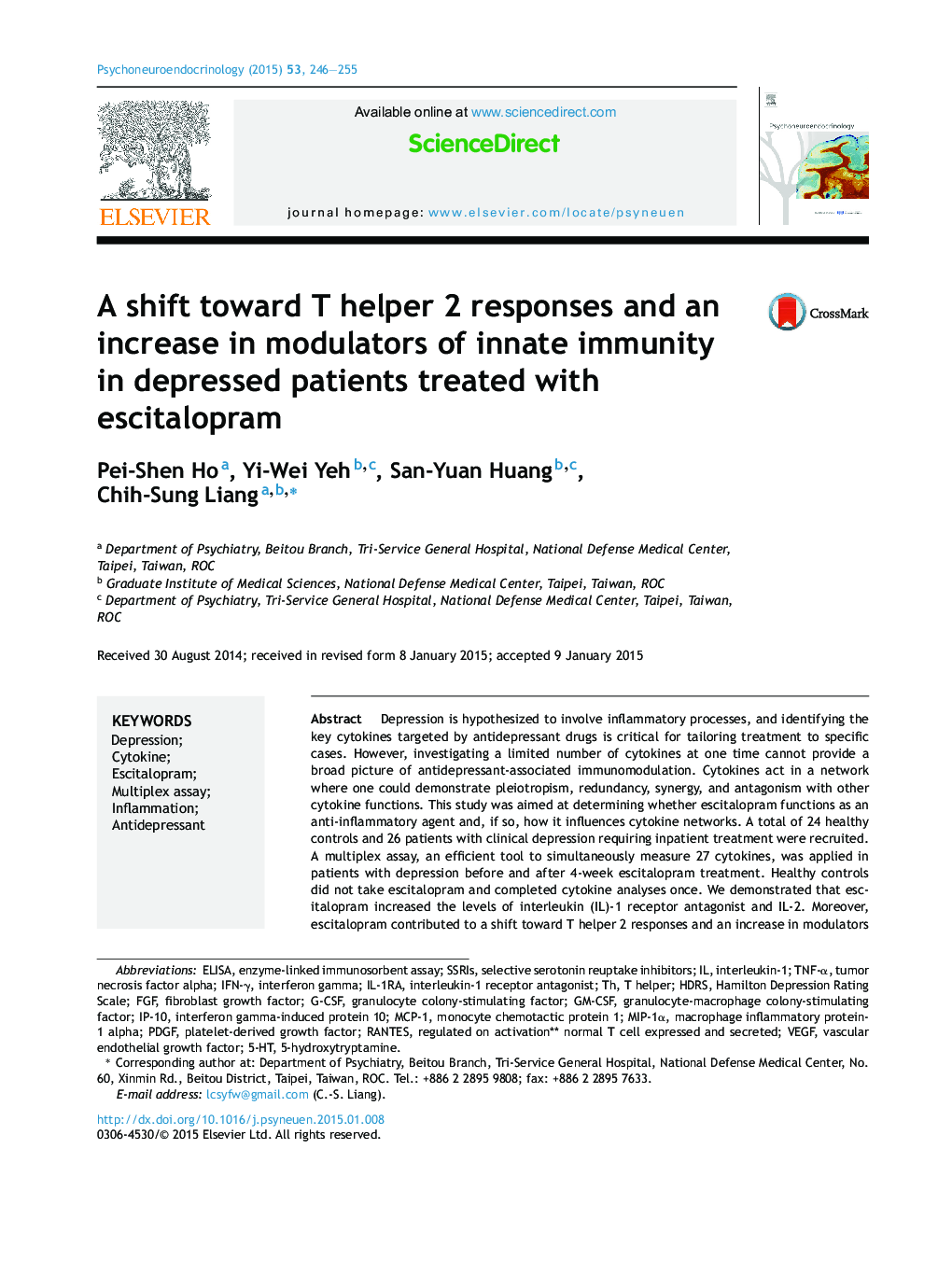 A shift toward T helper 2 responses and an increase in modulators of innate immunity in depressed patients treated with escitalopram