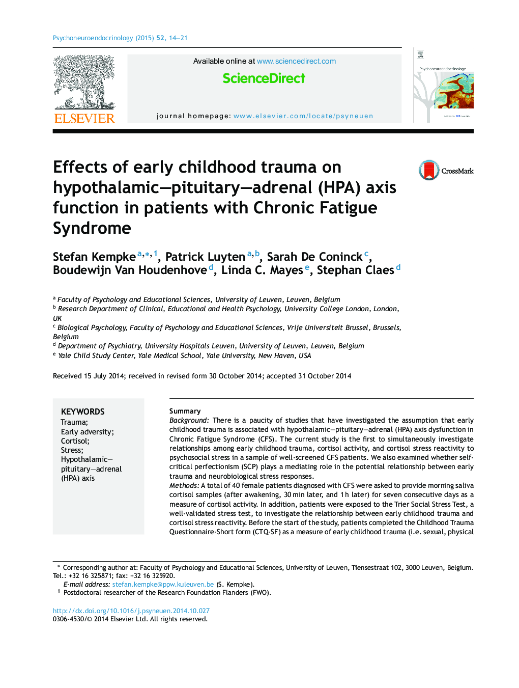 Effects of early childhood trauma on hypothalamic-pituitary-adrenal (HPA) axis function in patients with Chronic Fatigue Syndrome