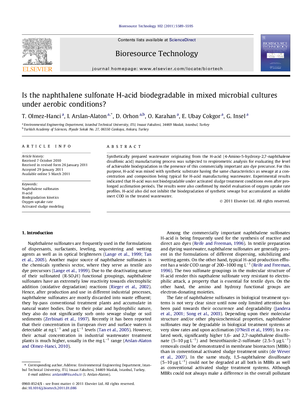 Is the naphthalene sulfonate H-acid biodegradable in mixed microbial cultures under aerobic conditions?