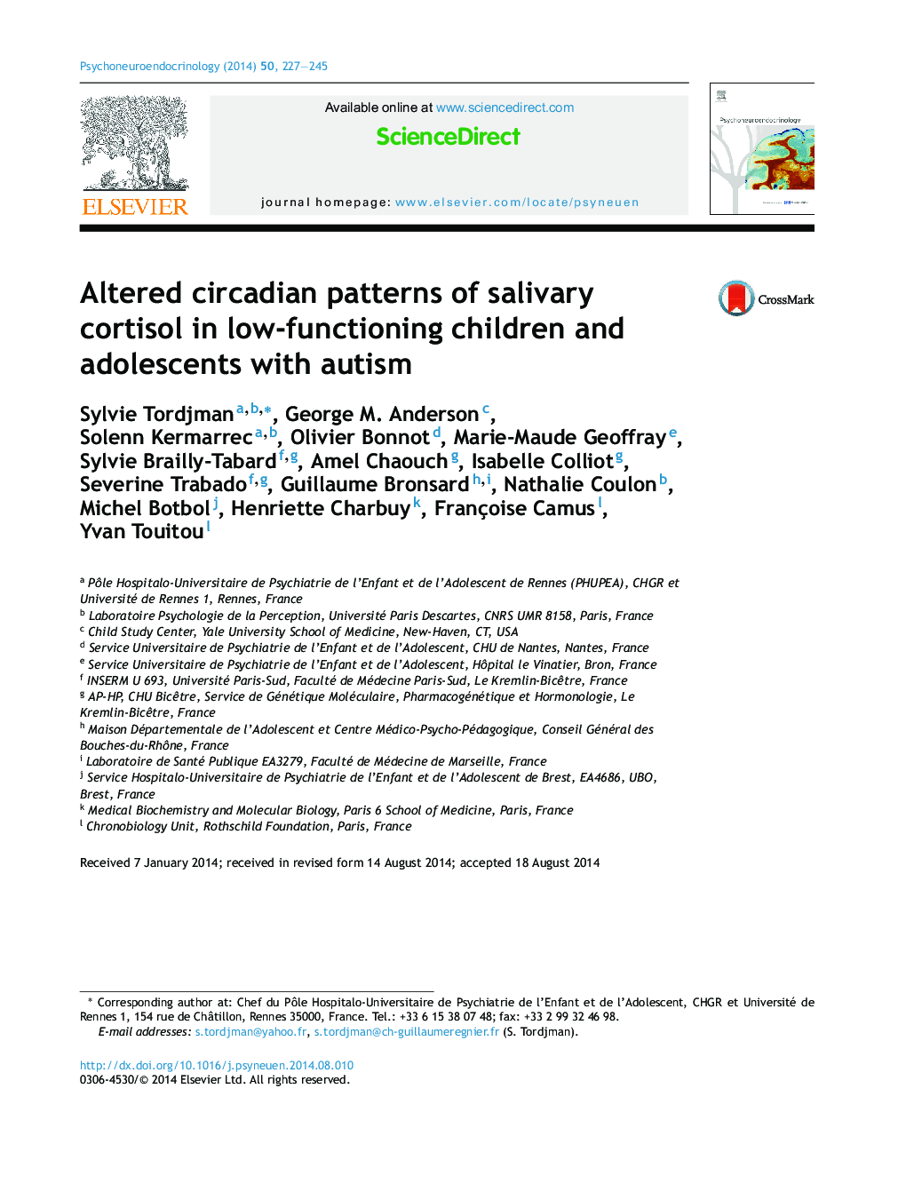 الگوهای کریستالیدی تغییر یافته کورتیزول بزاق در کودکان و نوجوانان مبتلا به اوتیسم کم کار می کنند 