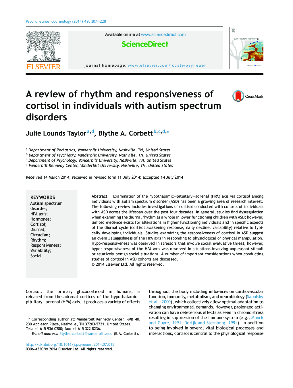 بررسی ریتم و پاسخ کورتیزول در افراد مبتلا به اختلالات طیف اوتیسم 