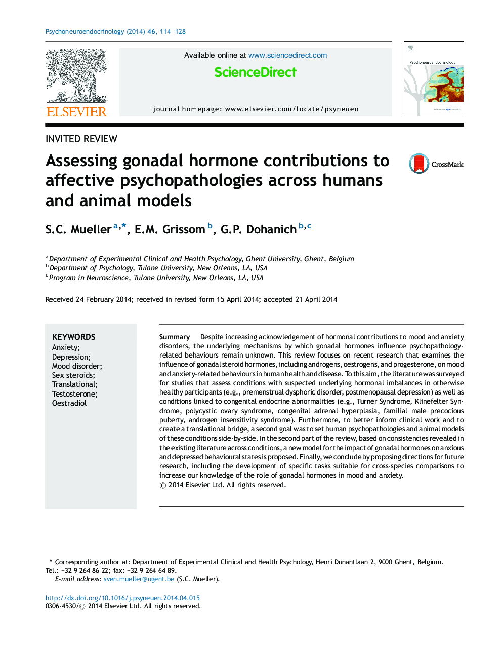 Assessing gonadal hormone contributions to affective psychopathologies across humans and animal models