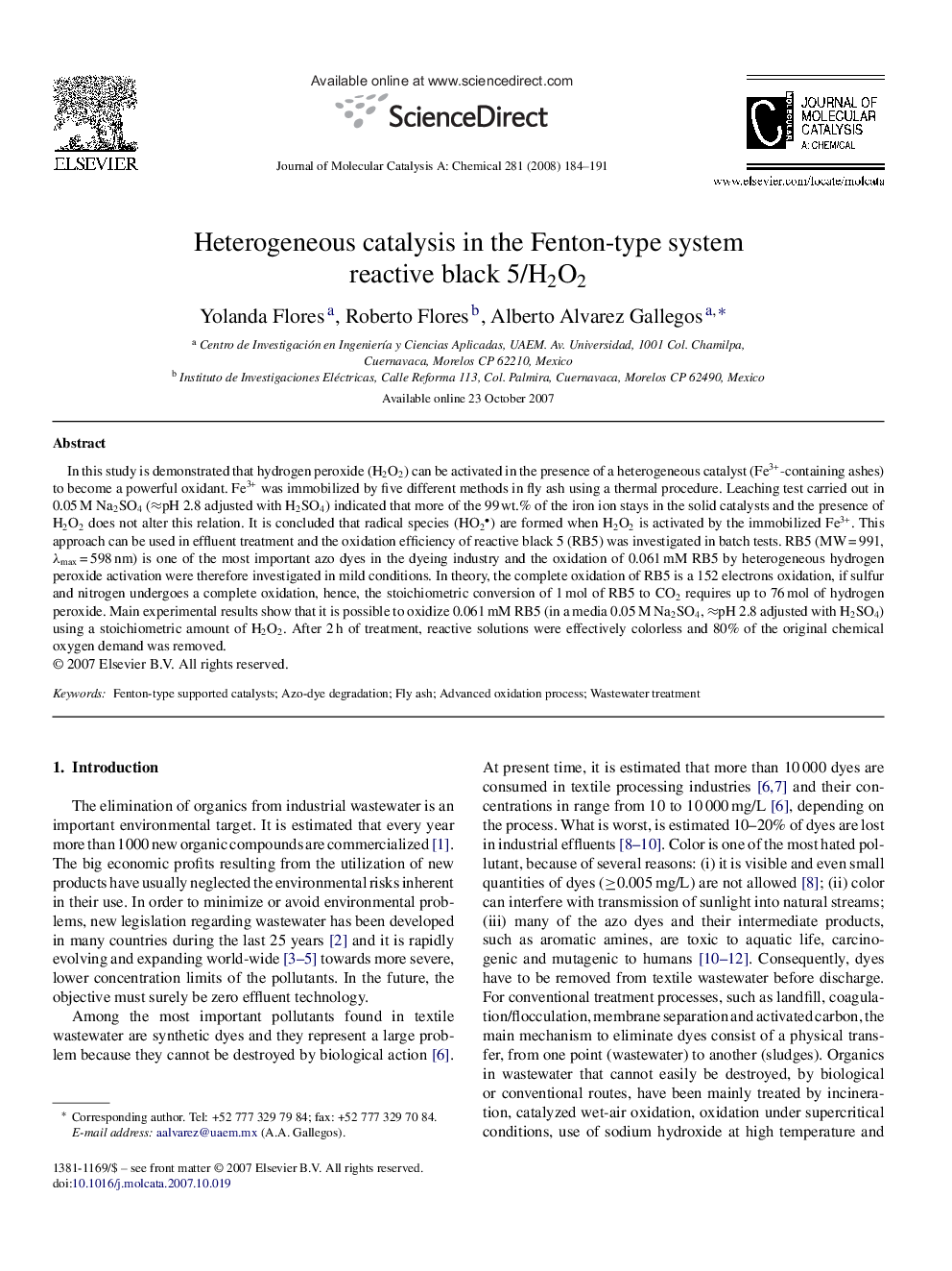 Heterogeneous catalysis in the Fenton-type system reactive black 5/H2O2