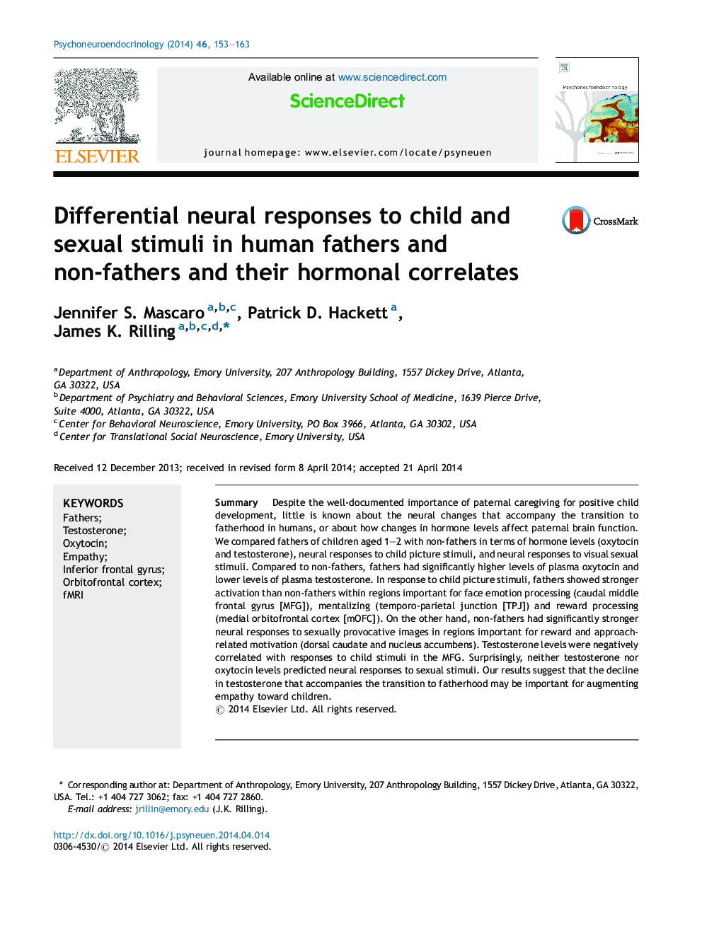 Differential neural responses to child and sexual stimuli in human fathers and non-fathers and their hormonal correlates