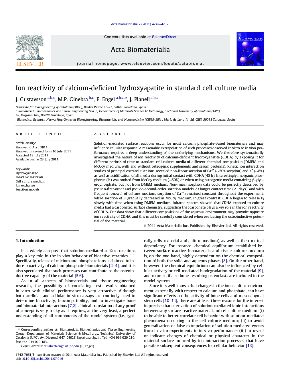 Ion reactivity of calcium-deficient hydroxyapatite in standard cell culture media