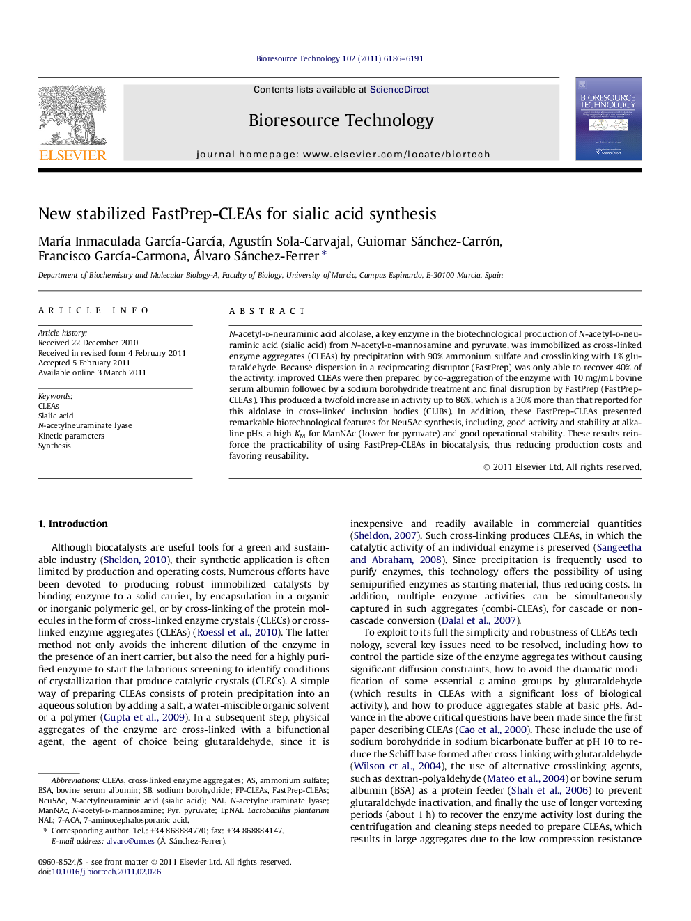 New stabilized FastPrep-CLEAs for sialic acid synthesis