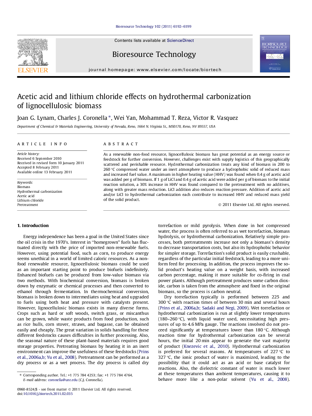 Acetic acid and lithium chloride effects on hydrothermal carbonization of lignocellulosic biomass