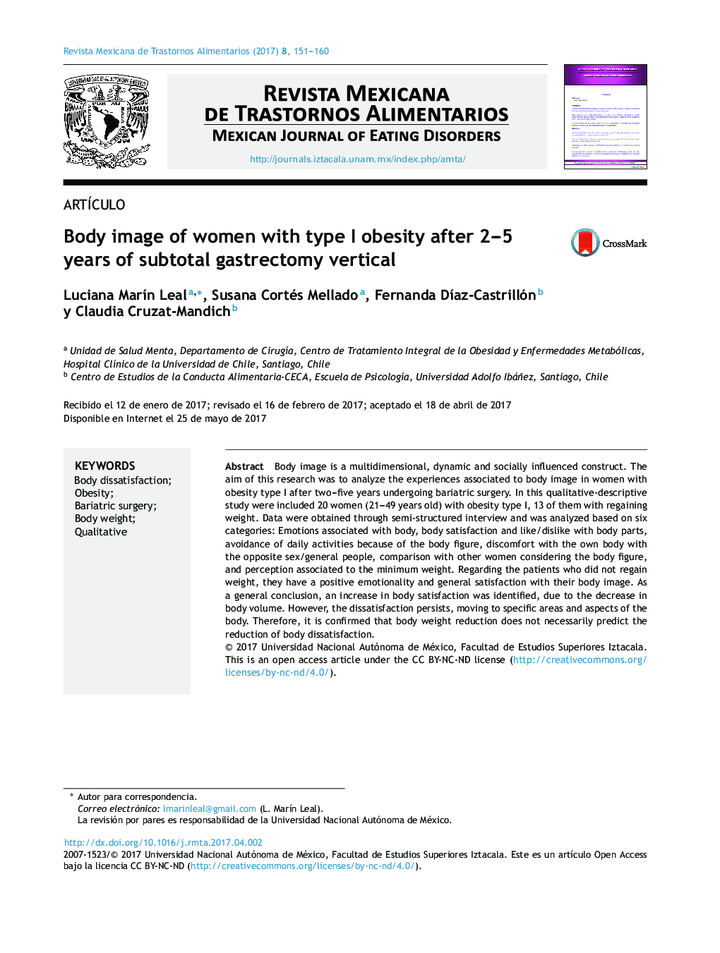 Body image of women with type I obesity after 2-5 years of subtotal gastrectomy vertical