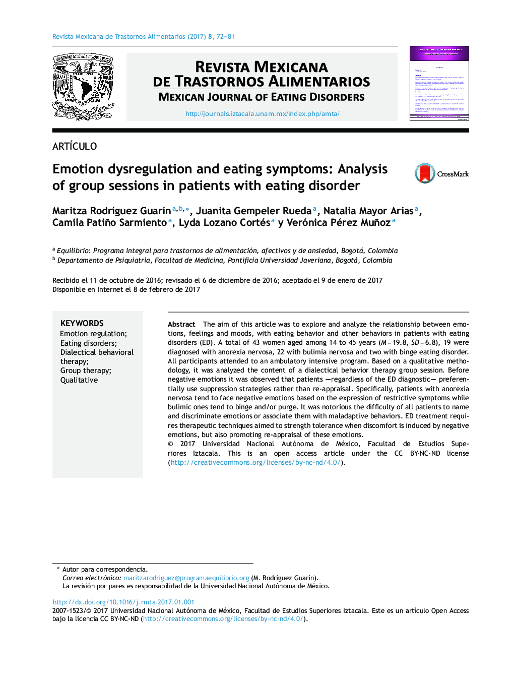 اختلالات عاطفی و نشانه های خوردن: تجزیه و تحلیل جلسات گروهی در بیماران مبتلا به اختلال خوردن 