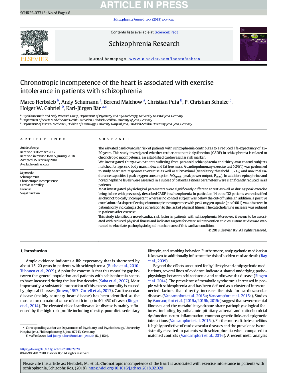 Chronotropic incompetence of the heart is associated with exercise intolerance in patients with schizophrenia